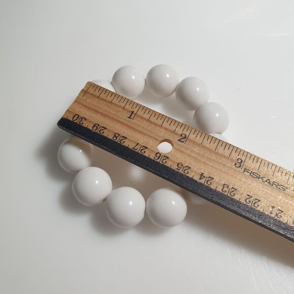 White Round Beaded Elastic Bracelet Simple Design Wilma Costume Stretch Jewelry - Picture 3 of 3